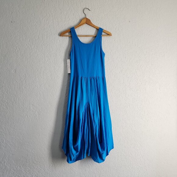 Luna Luz Blue Romantic Tank Midi Dress with pockets voluminous bubble skirt M - Picture 2 of 10